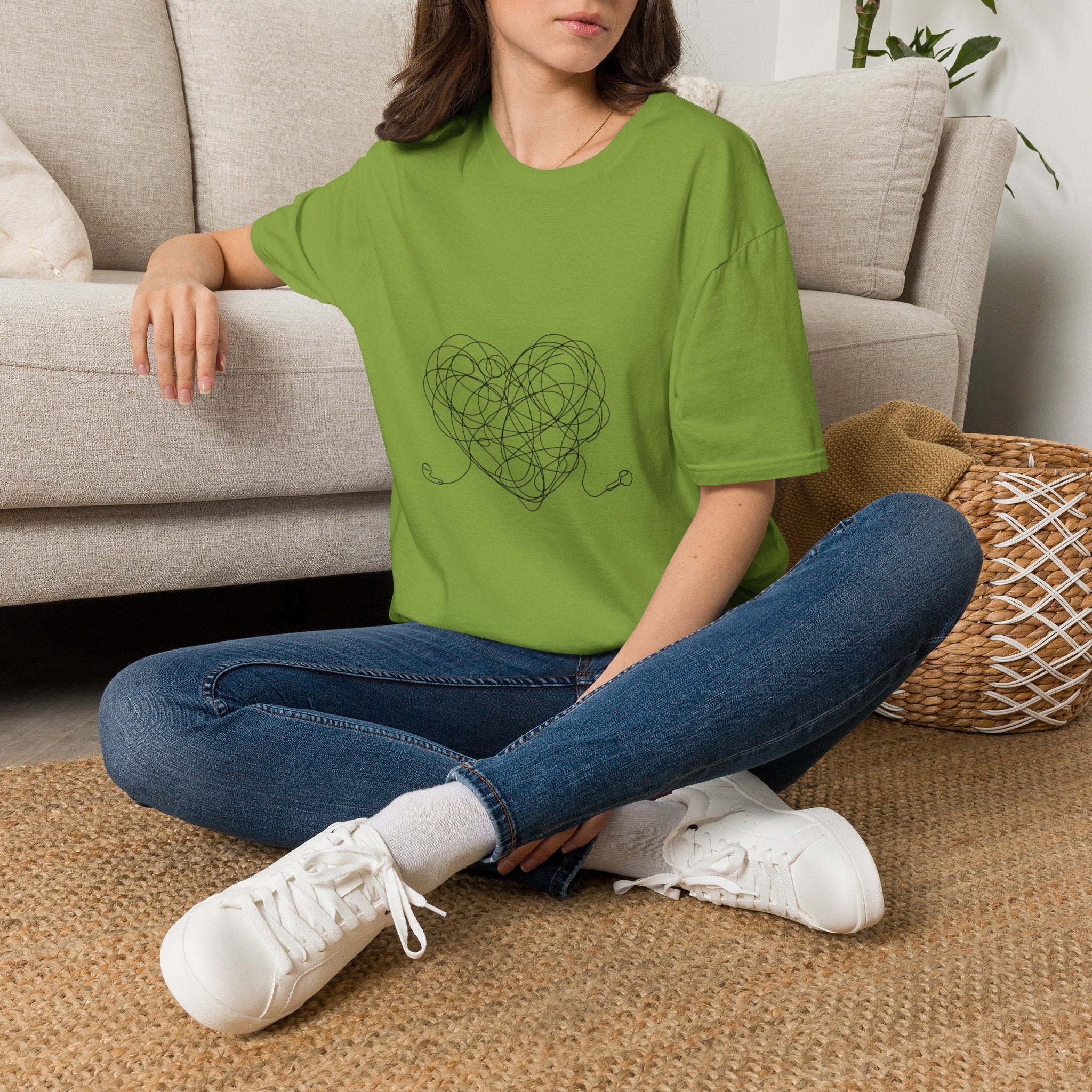 It's Complicated — Minimalist Tangled Earphones Heart T-Shirt | Music Lover Line Art Tee