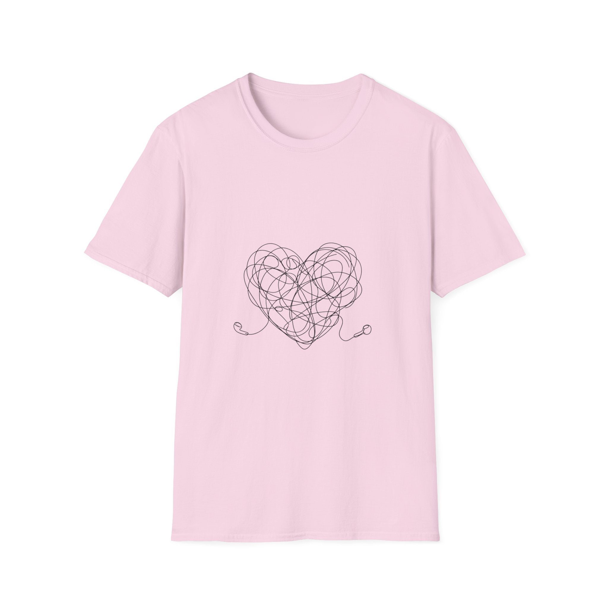 It's Complicated — Minimalist Tangled Earphones Heart T-Shirt | Music Lover Line Art Tee