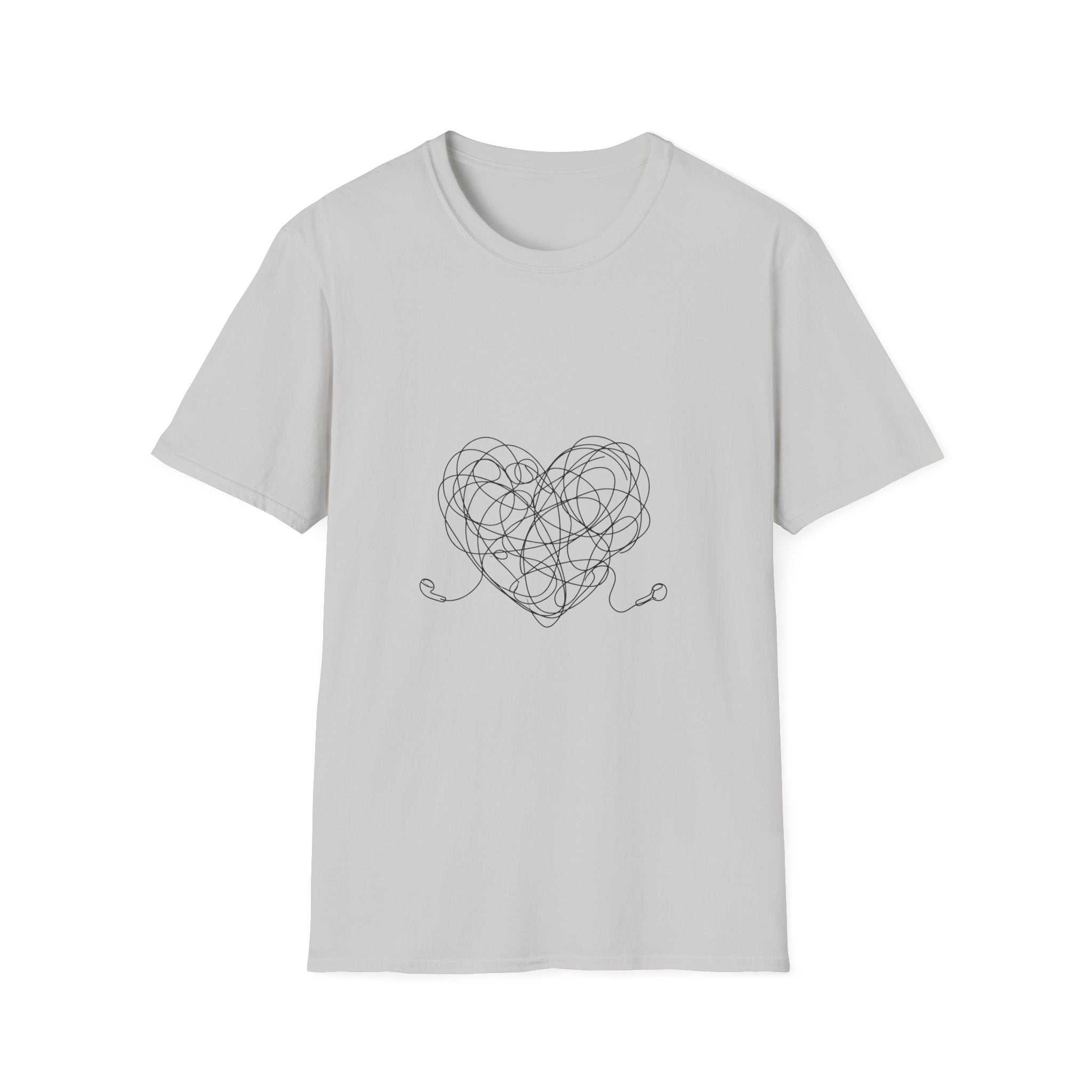 It's Complicated — Minimalist Tangled Earphones Heart T-Shirt | Music Lover Line Art Tee