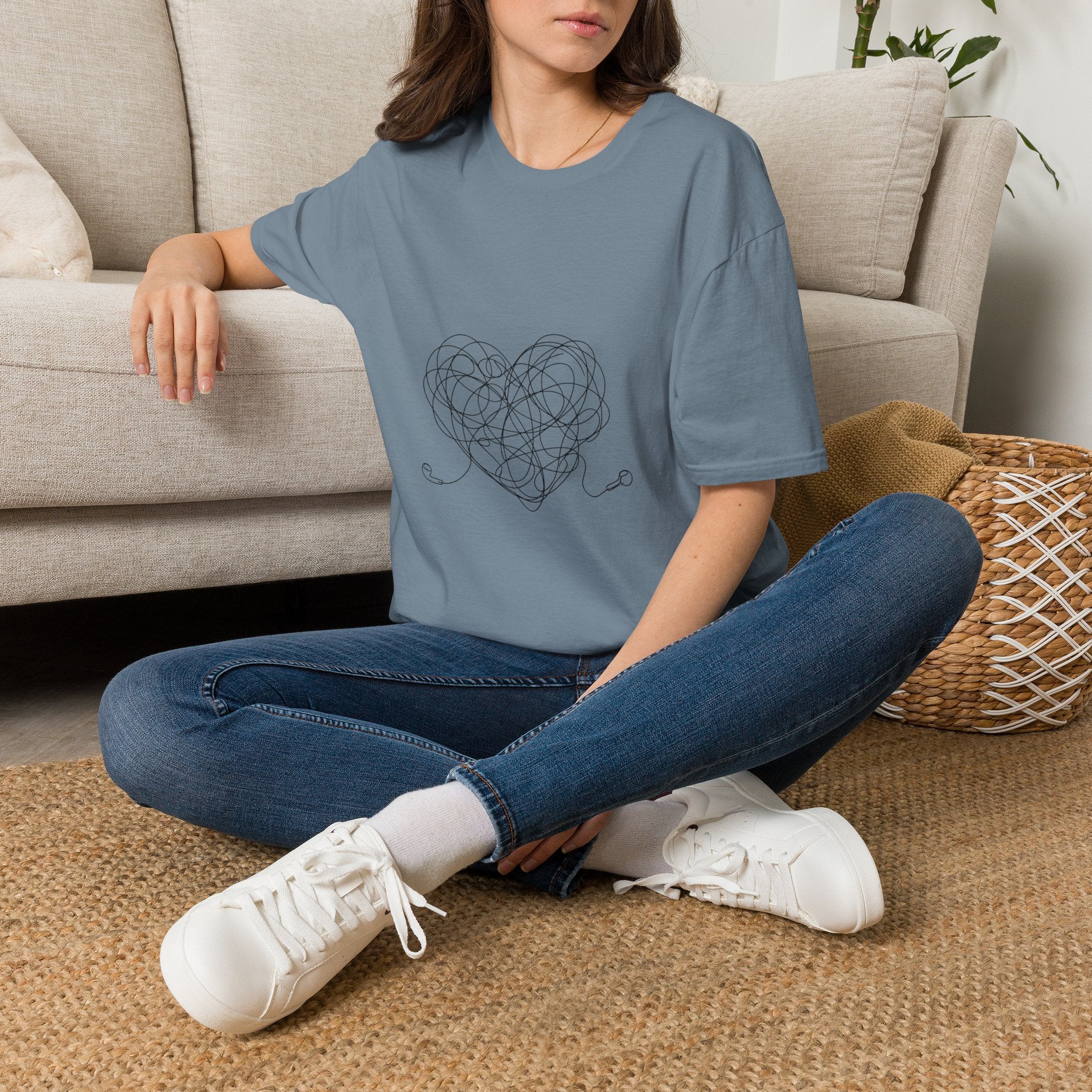 It's Complicated — Minimalist Tangled Earphones Heart T-Shirt | Music Lover Line Art Tee