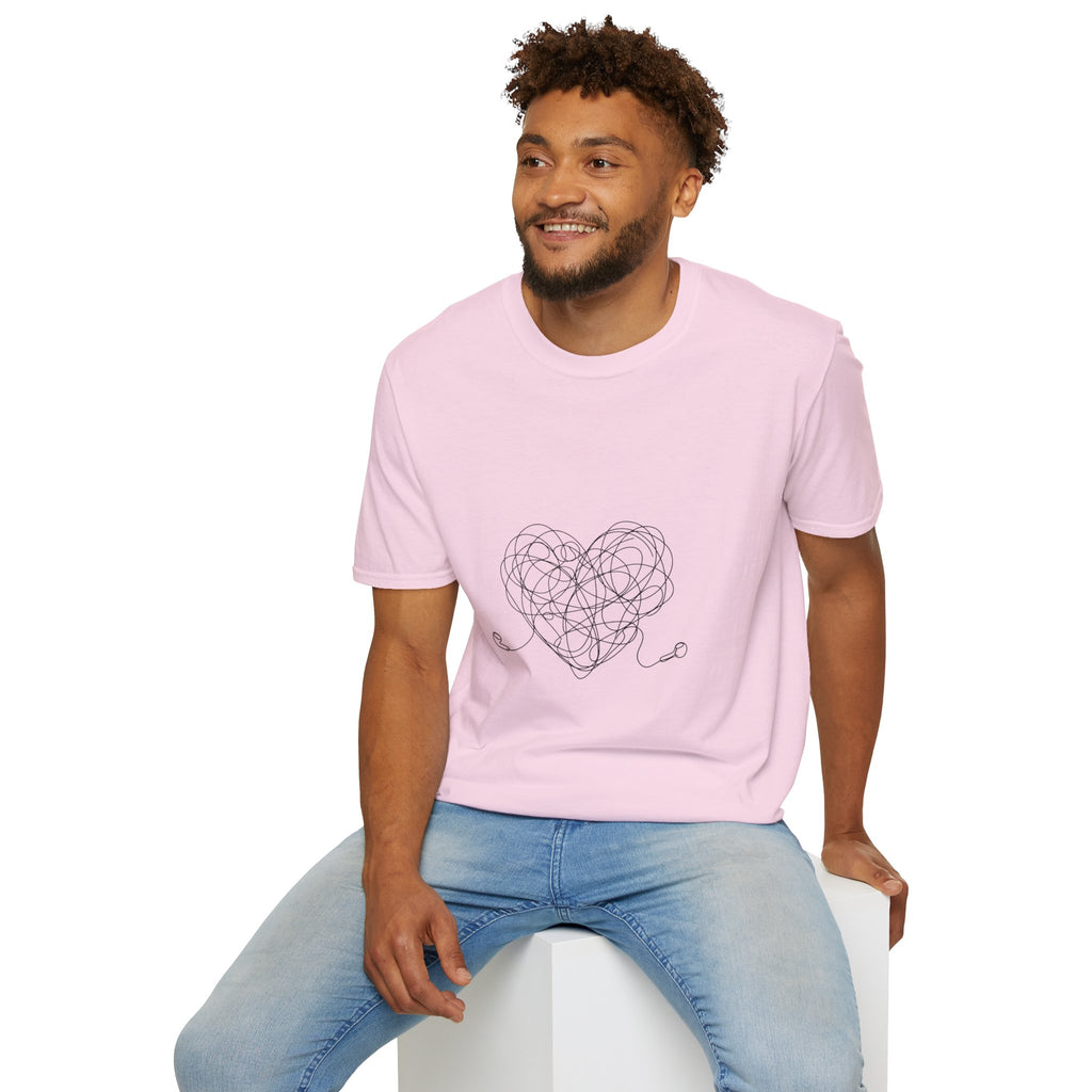 It's Complicated — Minimalist Tangled Earphones Heart T-Shirt | Music Lover Line Art Tee