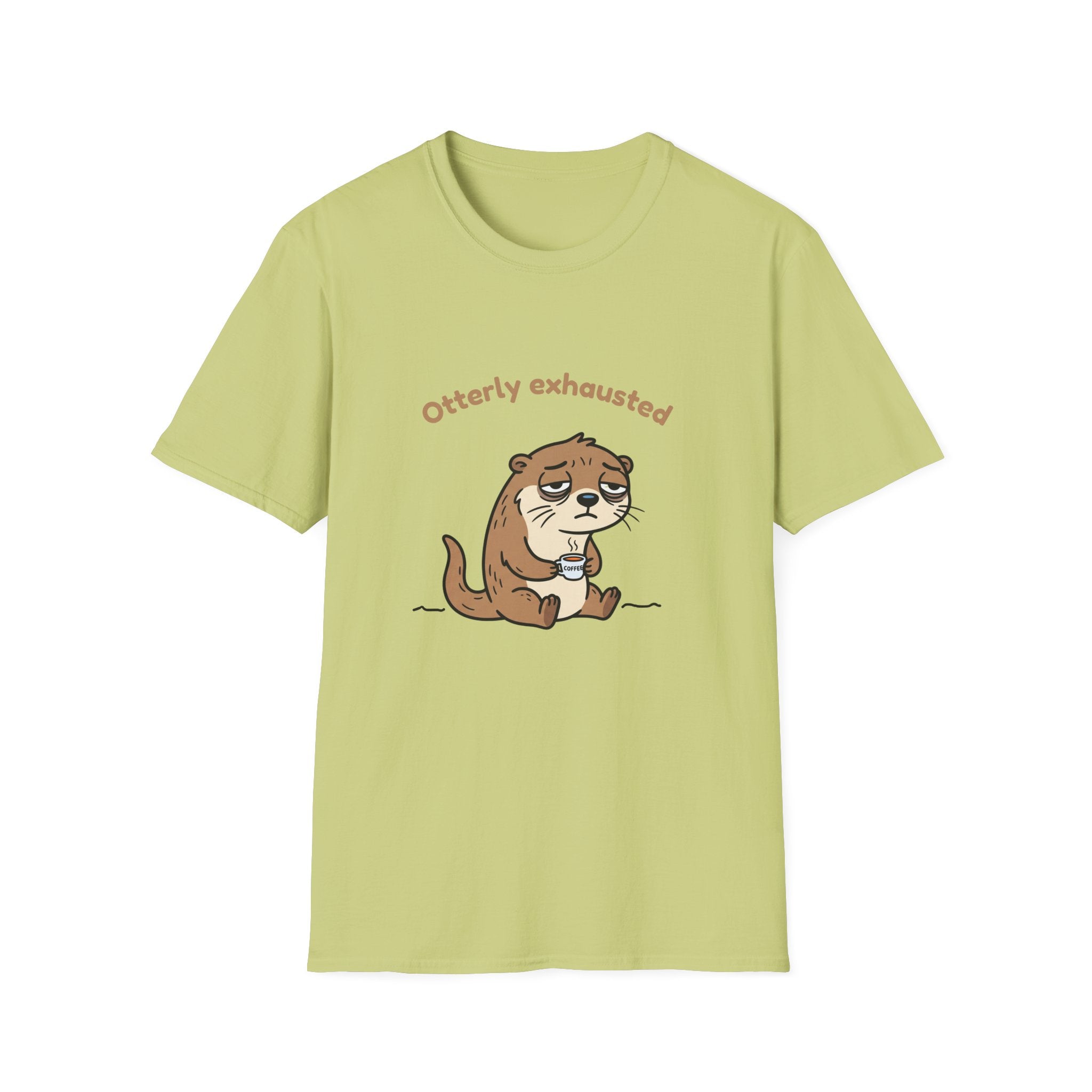 Otterly Exhausted — Funny Tired Otter Coffee T-Shirt | Cute Pun Graphic Tee