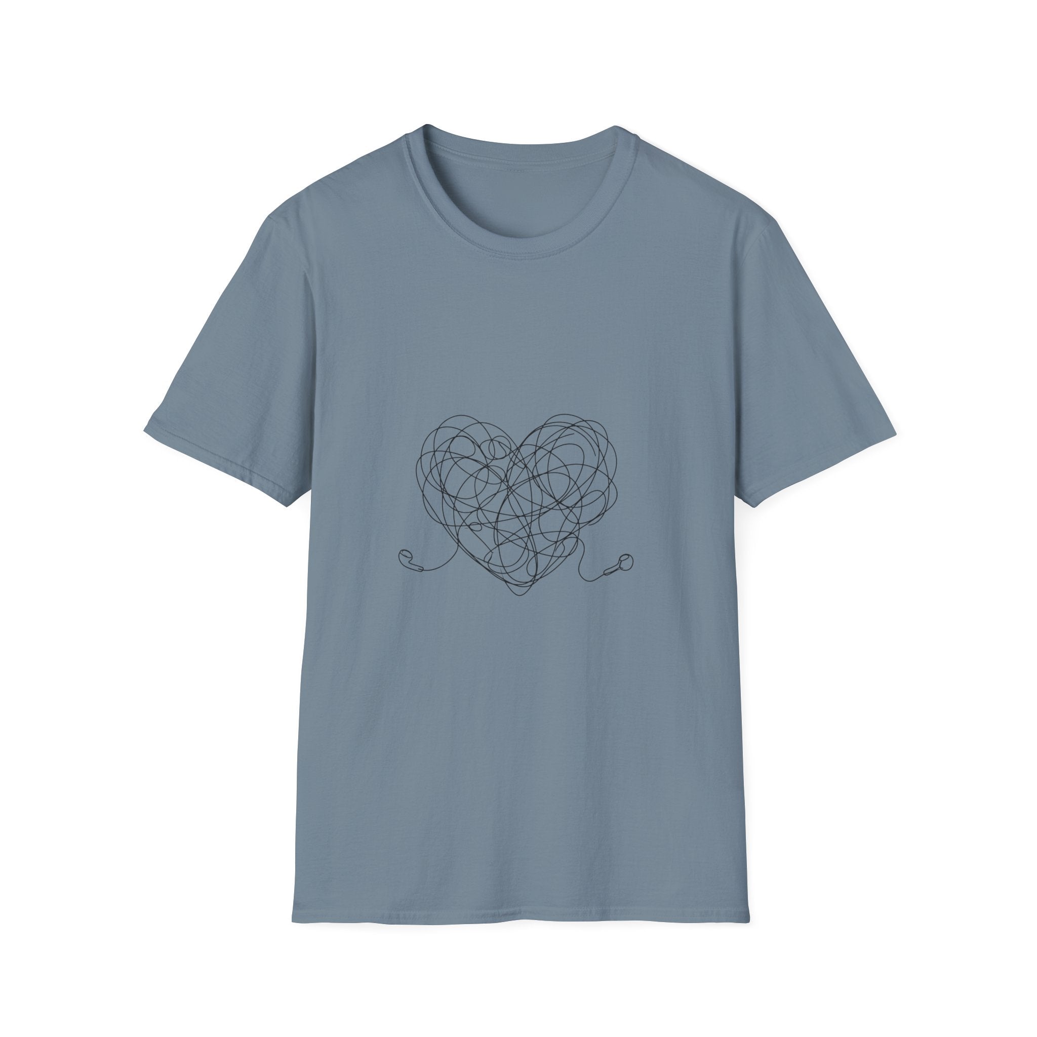It's Complicated — Minimalist Tangled Earphones Heart T-Shirt | Music Lover Line Art Tee