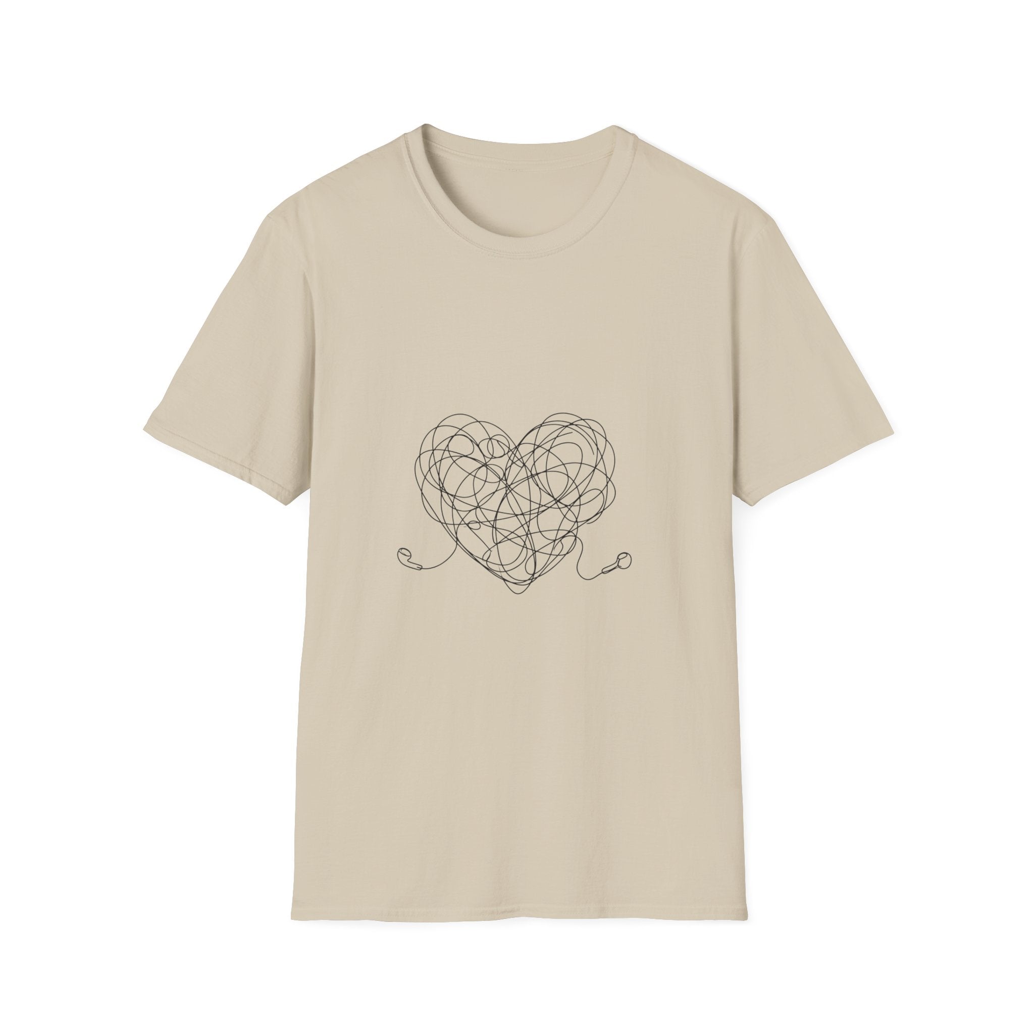 It's Complicated — Minimalist Tangled Earphones Heart T-Shirt | Music Lover Line Art Tee