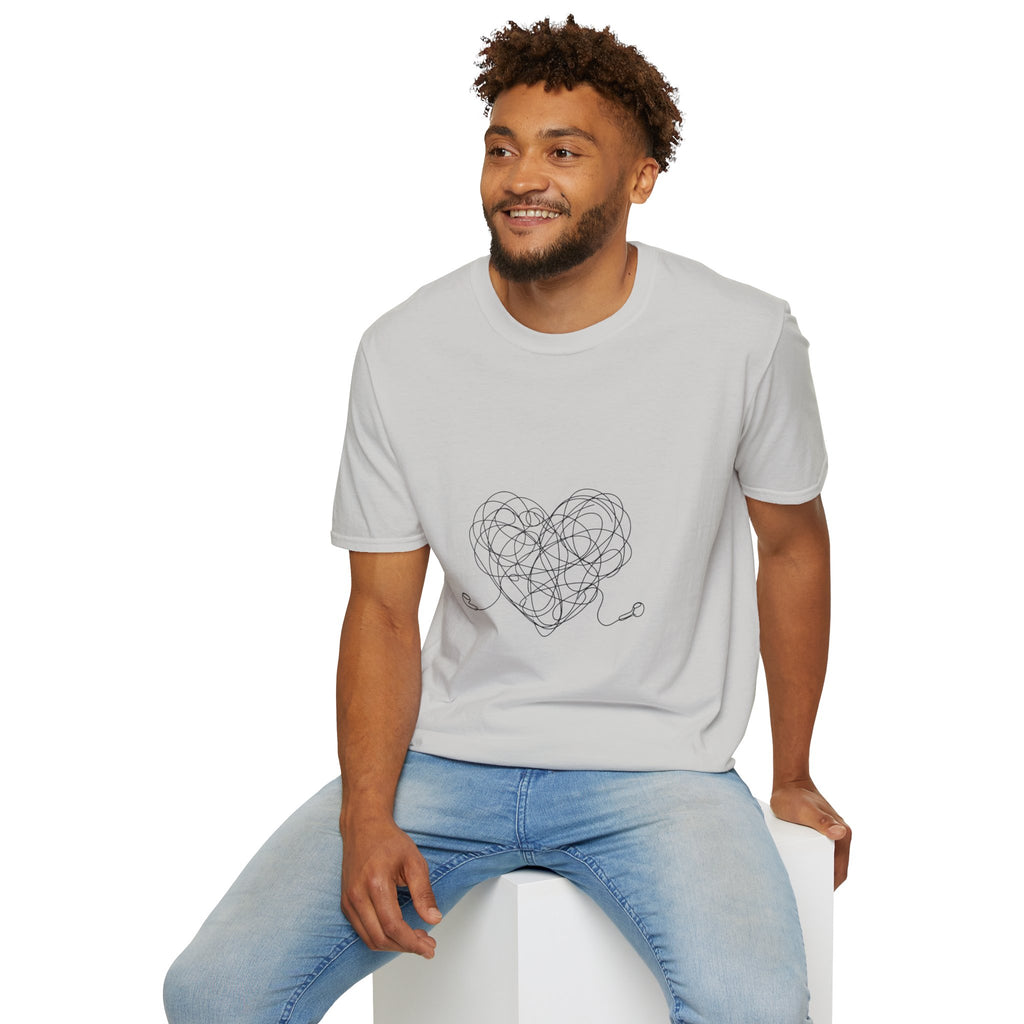 It's Complicated — Minimalist Tangled Earphones Heart T-Shirt | Music Lover Line Art Tee