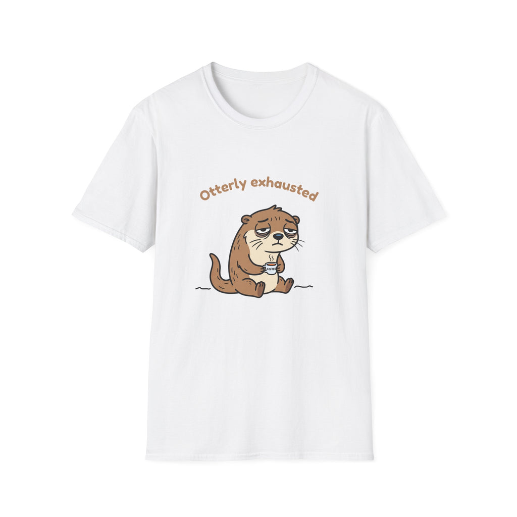Otterly Exhausted — Funny Tired Otter Coffee T-Shirt | Cute Pun Graphic Tee