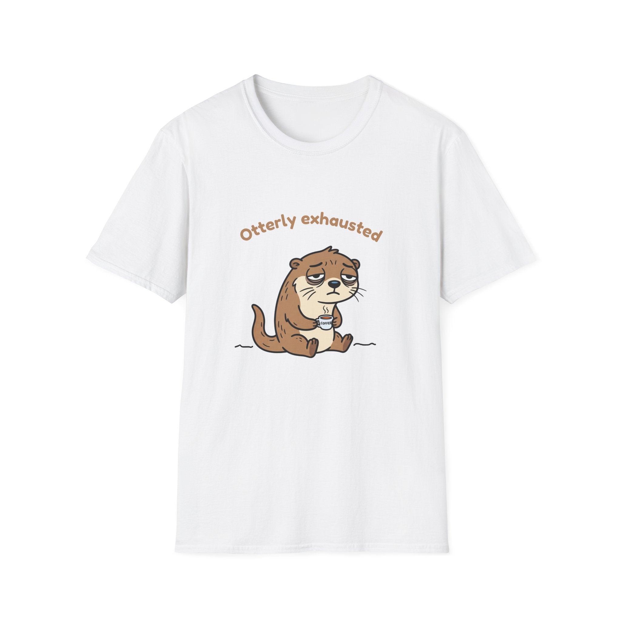 Otterly Exhausted — Funny Tired Otter Coffee T-Shirt | Cute Pun Graphic Tee