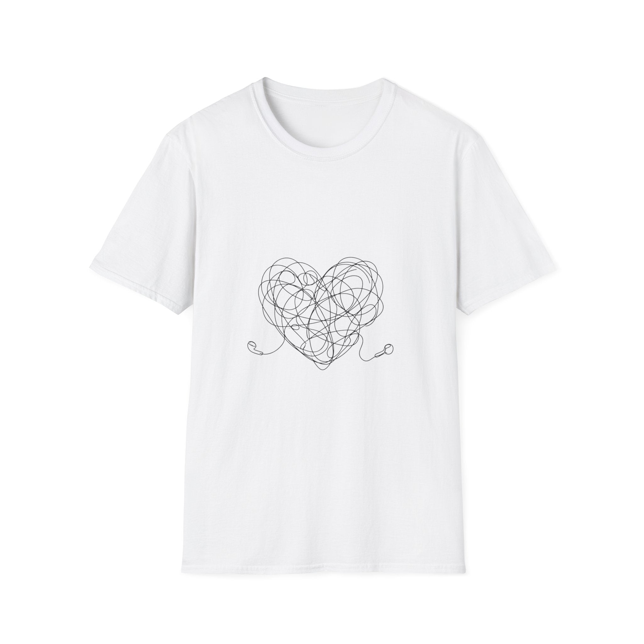 It's Complicated — Minimalist Tangled Earphones Heart T-Shirt | Music Lover Line Art Tee