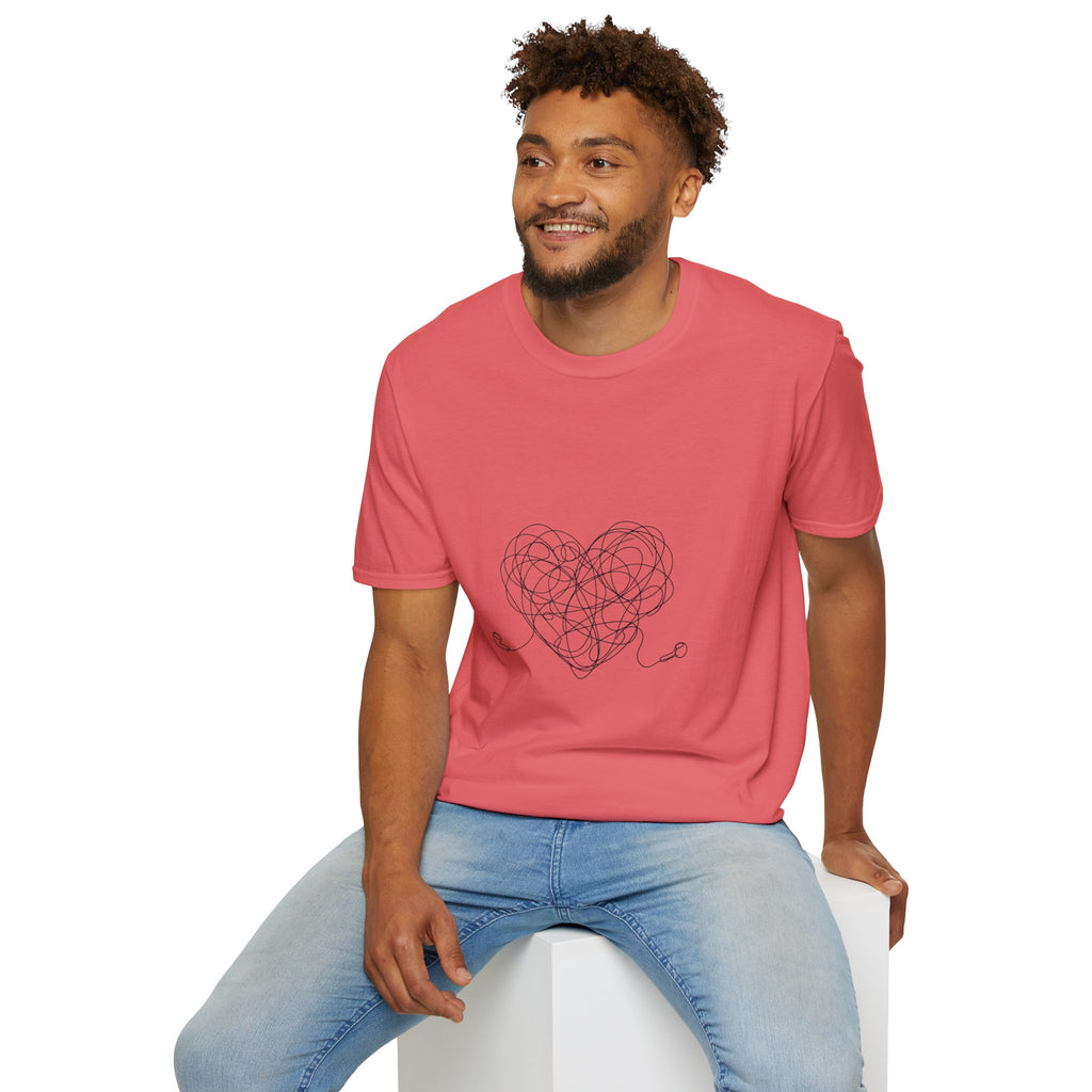 It's Complicated — Minimalist Tangled Earphones Heart T-Shirt | Music Lover Line Art Tee