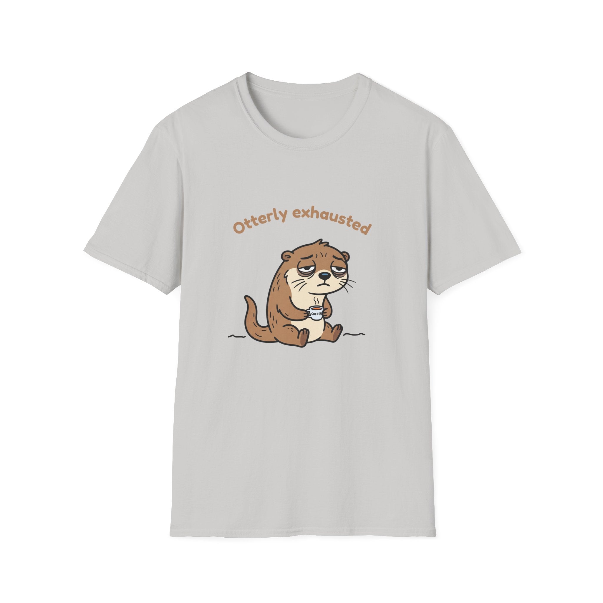 Otterly Exhausted — Funny Tired Otter Coffee T-Shirt | Cute Pun Graphic Tee