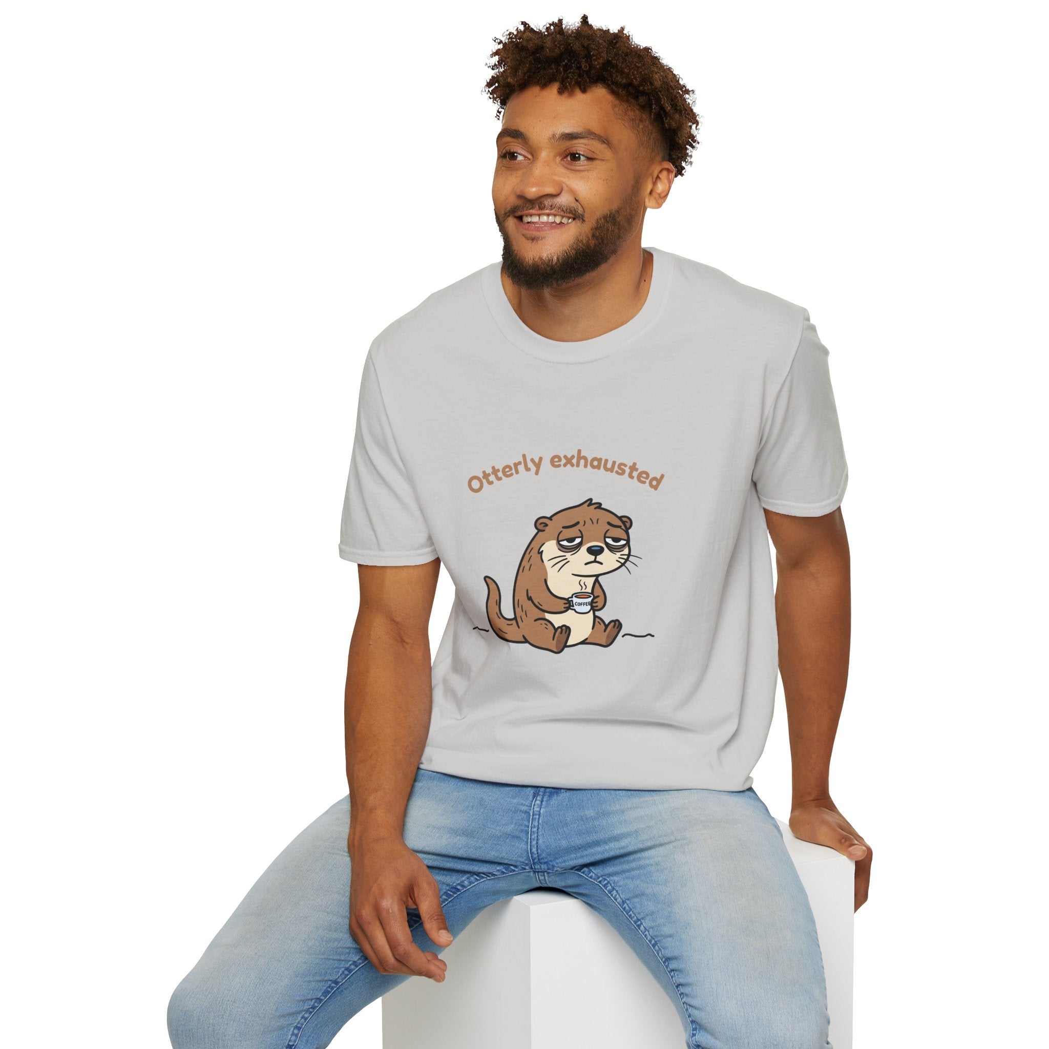 Otterly Exhausted — Funny Tired Otter Coffee T-Shirt | Cute Pun Graphic Tee