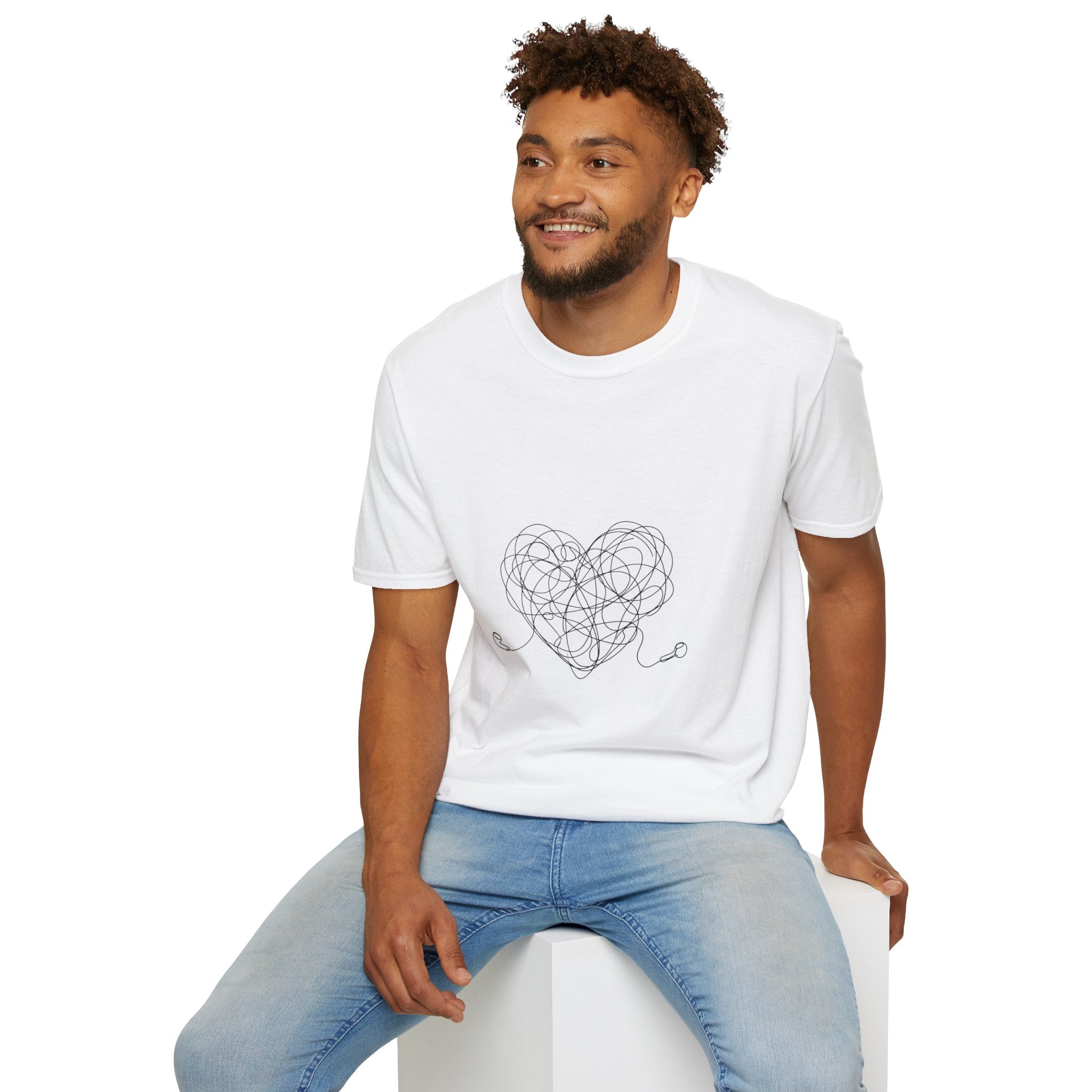 It's Complicated — Minimalist Tangled Earphones Heart T-Shirt | Music Lover Line Art Tee