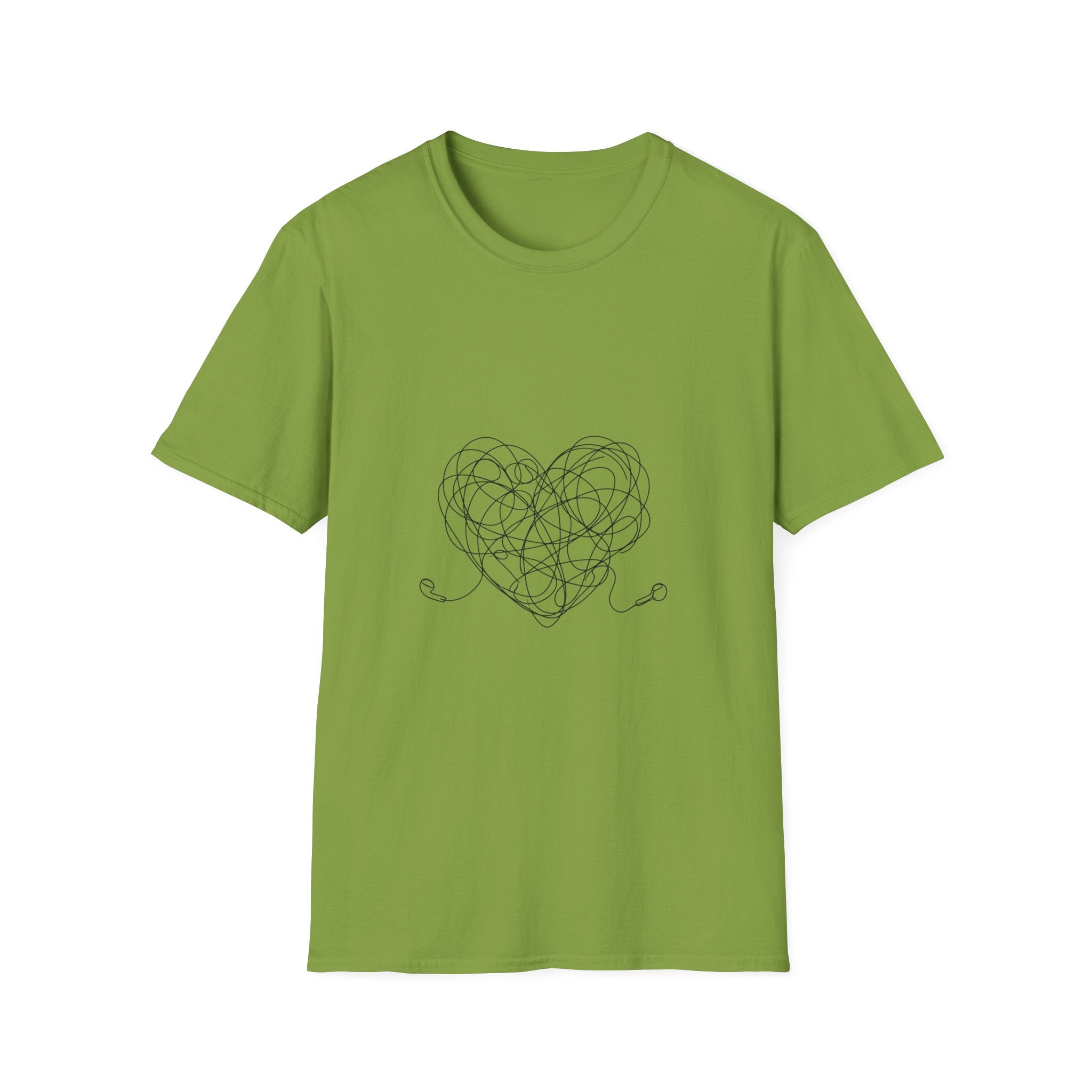 It's Complicated — Minimalist Tangled Earphones Heart T-Shirt | Music Lover Line Art Tee
