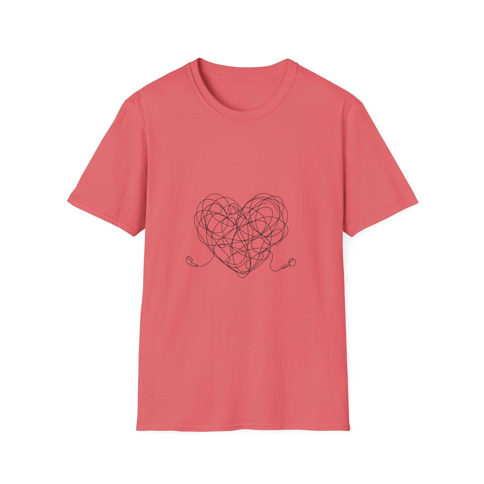 It's Complicated — Minimalist Tangled Earphones Heart T-Shirt | Music Lover Line Art Tee